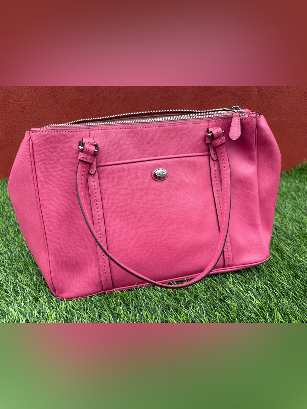 Coach Hot Pink Saffiano Leather Tote